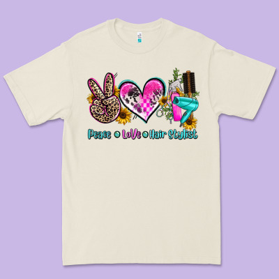 Peace Love Hair Stylist Premium Tee Designed By Adodesignshop
