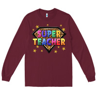 Burgundy super teacher with leopard Long Sleeve Tee - NancyCooperArtShop