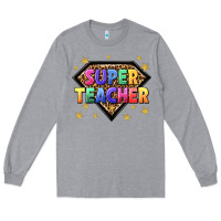 Heather Grey super teacher with leopard Long Sleeve Tee - NancyCooperArtShop