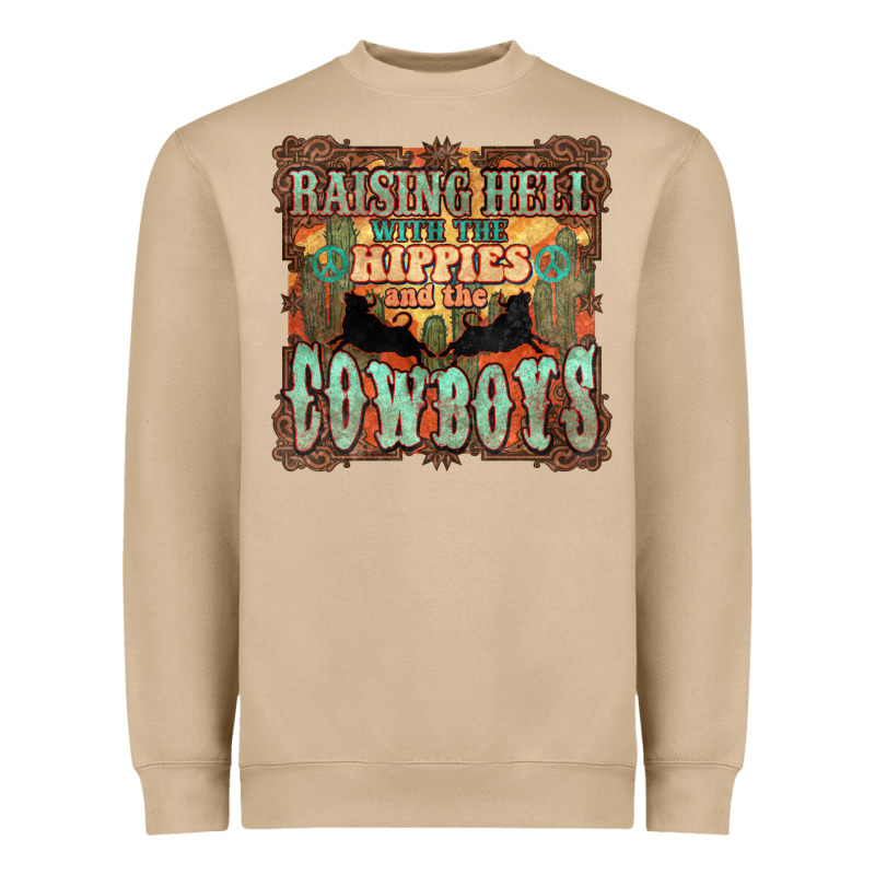 Raising Hell With The Hippies And The Cowboys Heavyweight Sweatshirt by NancyCooperArtShop | Teevron