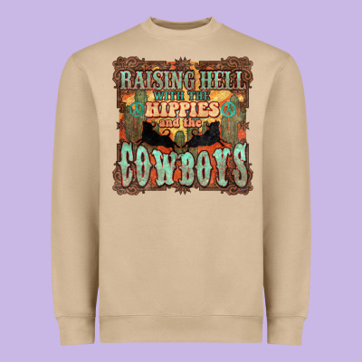 Raising Hell With The Hippies And The Cowboys Heavyweight Sweatshirt Designed By Nancycooperartshop
