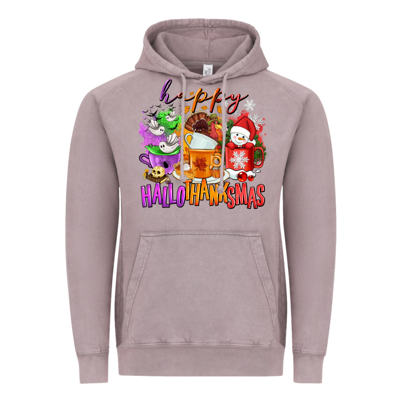 Happy Hallothanksmas Coffee Cups Vintage Hoodie by NancyCooperArtShop | Teevron