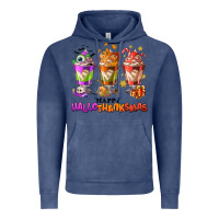 Vintage Denim Happy Hallothanksmas coffee cups Vintage Hoodie - NancyCooperArtShop
