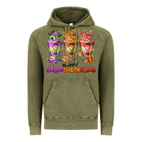 Vintage Olive Happy Hallothanksmas coffee cups Vintage Hoodie - NancyCooperArtShop