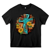 Black western turquoise's leopard cross  wooden aztek sunflowers background Heavy Core Tee - BarkalooDesign