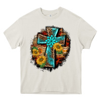 Cream western turquoise's leopard cross  wooden aztek sunflowers background Heavy Core Tee - BarkalooDesign