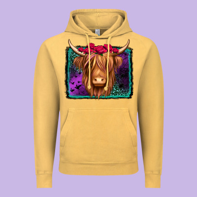Halloween Highland Cow Vintage Hoodie Designed By Jasminsmagicworld