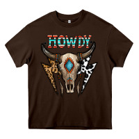 Chocolate Brown howdy boho skull Heavy Core Tee - CowhideDigitalArt
