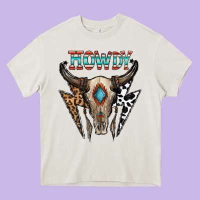 Howdy Boho Skull Heavy Core Tee Designed By Cowhidedigitalart