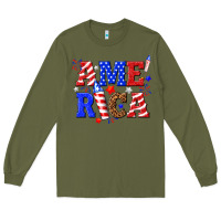 Army Green America Long Sleeve Tee - NancyCooperArtShop