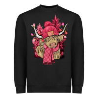Black pink winter long haired cow Heavyweight Sweatshirt - NancyCooperArtShop