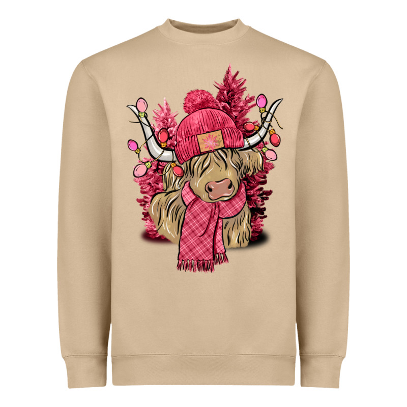 Pink Winter Long Haired Cow Heavyweight Sweatshirt by NancyCooperArtShop | Teevron