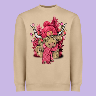 Pink Winter Long Haired Cow Heavyweight Sweatshirt Designed By Nancycooperartshop