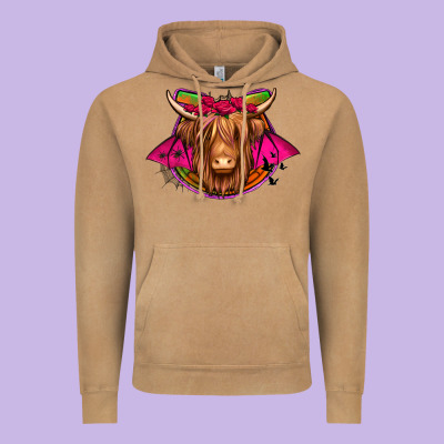 Halloween Highland Cow Horseshoe Vintage Hoodie Designed By Jasminsmagicworld