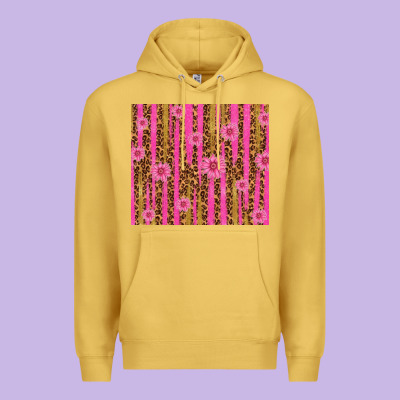 Glitter Pink Stripe Leopard Pattern With Flowers Premium Hoodie Designed By Tumblerdesignbyshophia