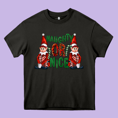 Naughty Or Nice Christmas Elfs Heavy Core Tee Designed By Fadigitalartstudio