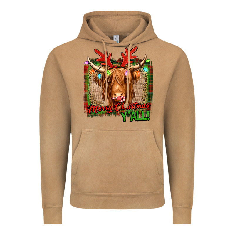 Merry Christmas Y'all Highland Cow Vintage Hoodie by Jasminsmagicworld | Teevron