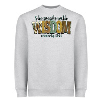 Heather Grey she speaks with wisdom proverbs 31 26 Heavyweight Sweatshirt - NancyCooperArtShop