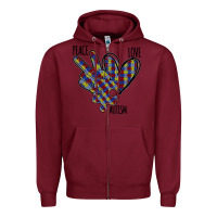 Burgundy Peace Love Autism Zipper Hoodie - Bettercallsaul
