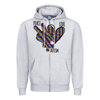Heather Grey Peace Love Autism Zipper Hoodie - Bettercallsaul