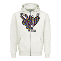 Oatmeal Heather Peace Love Autism Zipper Hoodie - Bettercallsaul
