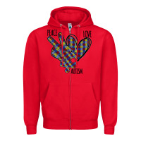 Red Peace Love Autism Zipper Hoodie - Bettercallsaul