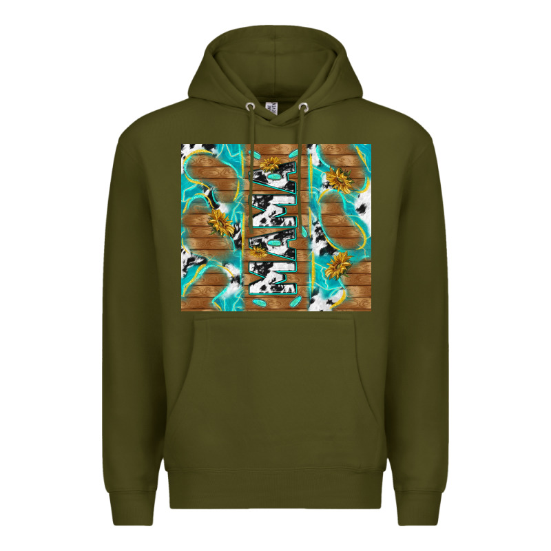 Cowhide Mama With Rustic Teal Wood Premium Hoodie by TumblerDesignByShophia | Teevron