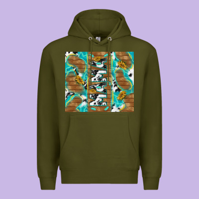 Cowhide Mama With Rustic Teal Wood Premium Hoodie Designed By Tumblerdesignbyshophia