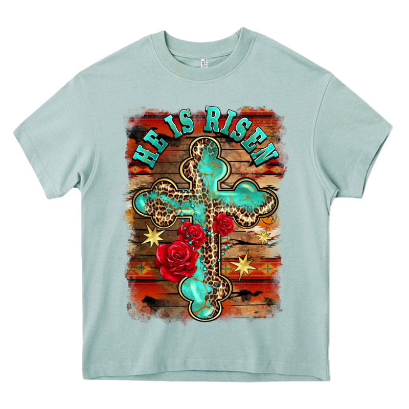 He Is Risen Cross With Roses Background Heavy Core Tee by BarkalooDesign | Teevron