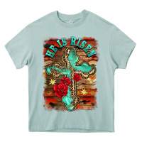 Arona he is risen cross with roses background Heavy Core Tee - BarkalooDesign