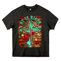 Asphalt he is risen cross with roses background Heavy Core Tee - BarkalooDesign