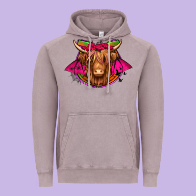 Halloween Highland Cow Horseshoe Vintage Hoodie Designed By Jasminsmagicworld