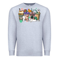 Heather Grey Cat coffee cups Premium Sweatshirt - HowdyJamesFarm