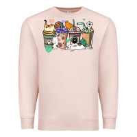 Pale Pink Cat coffee cups Premium Sweatshirt - HowdyJamesFarm