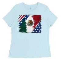 Baby Blue Mexican With American Flag Ladies Tee - RanaPortraitStore