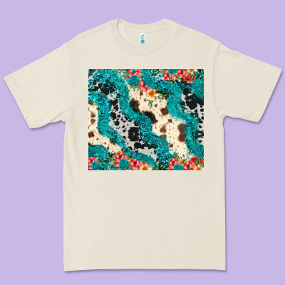 Turquoise Glitter Cowhide Premium Tee Designed By Jahusdesignshop