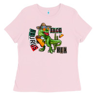 Bubblegum Pink taco saurus rex Ladies Tee - CowhideDigitalArt