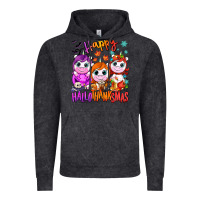 Vintage Black Happy Hallothanksmas unicorns Vintage Hoodie - NancyCooperArtShop