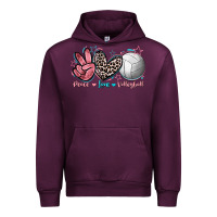 Mauve Wine Peace Love Volleyball Urban Hoodie - FaDigitalArtStudio