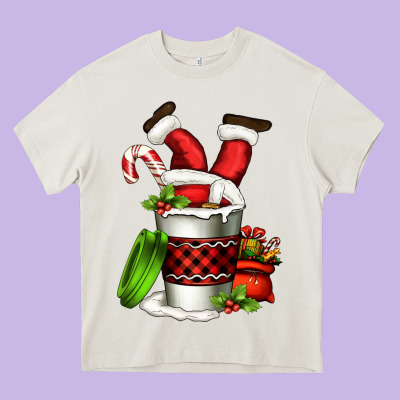 Santa Claus In A Coffee Cup Heavy Core Tee Designed By Fadigitalartstudio