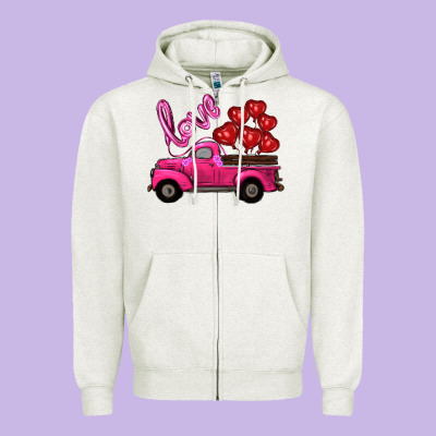 Valentine's Day Turck With Balloons Zipper Hoodie Designed By Ranaportraitstore