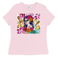 Bubblegum Pink sugar skull girl Ladies Tee - RanaPortraitStore