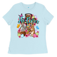 Baby Blue Easter Day He lives Ladies Tee - OliviaCreatesArt