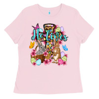 Bubblegum Pink Easter Day He lives Ladies Tee - OliviaCreatesArt
