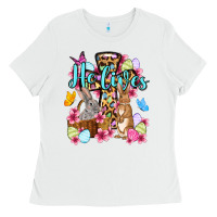 White Easter Day He lives Ladies Tee - OliviaCreatesArt