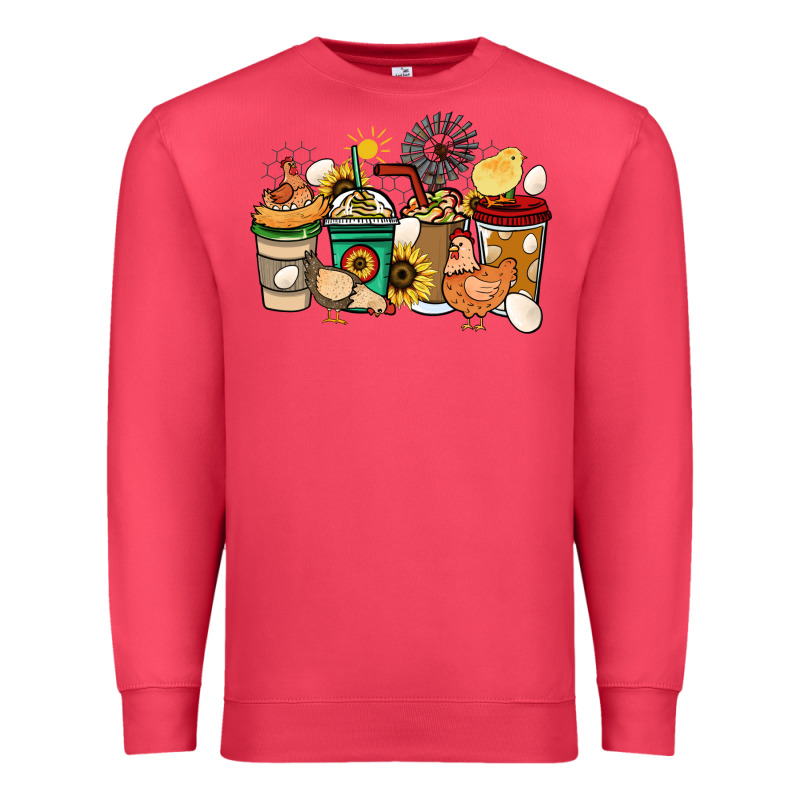 Chicken Coffee Cups Premium Sweatshirt by HowdyJamesFarm | Teevron