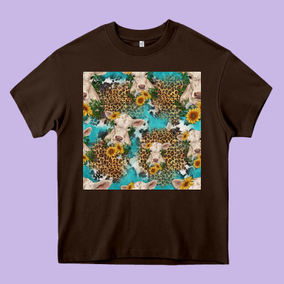 Charolais Cow And Sunflowers Seamless Pattern Heavy Core Tee Designed By Hra Design Shop