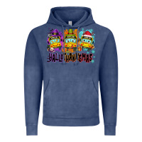 Vintage Denim Happy Hallothanksmas school bus Vintage Hoodie - NancyCooperArtShop