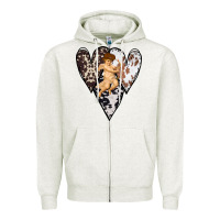 Oatmeal Heather Country Cupid Valentine Cowhide Heart Zipper Hoodie - Bettercallsaul