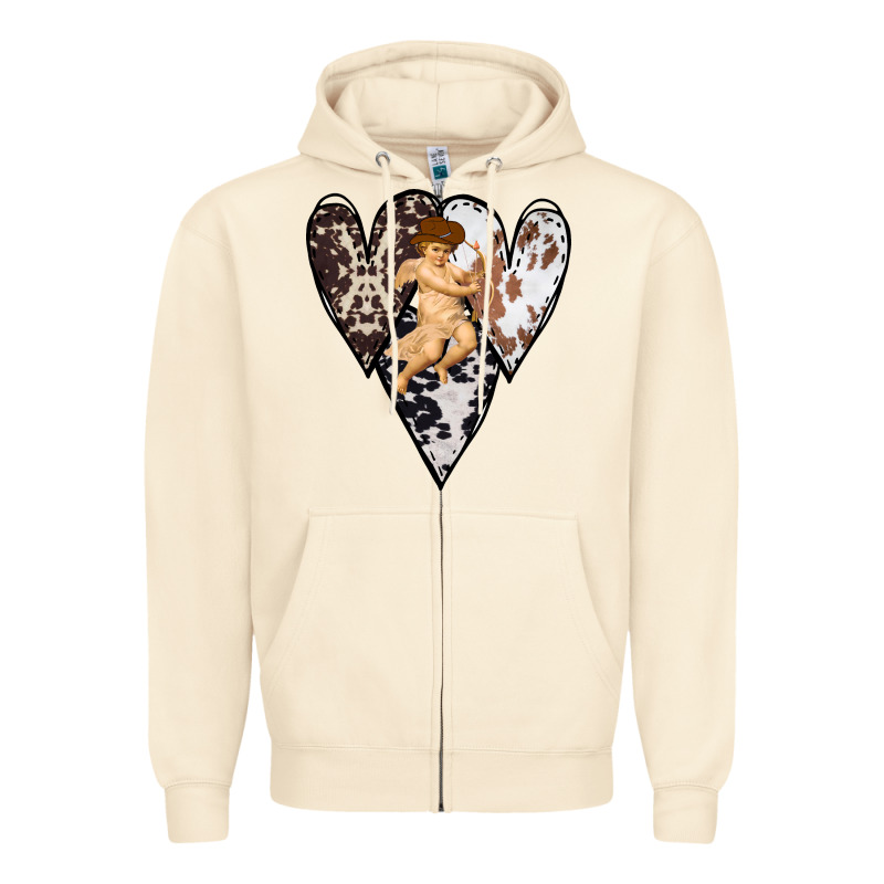 Country Cupid Valentine Cowhide Heart Zipper Hoodie by Bettercallsaul | Teevron